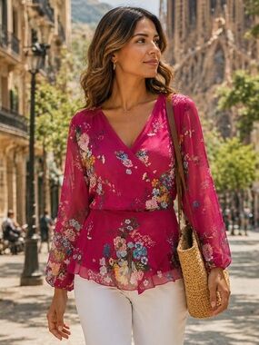 💜Sweet Pea Pink Floral Tunic Top